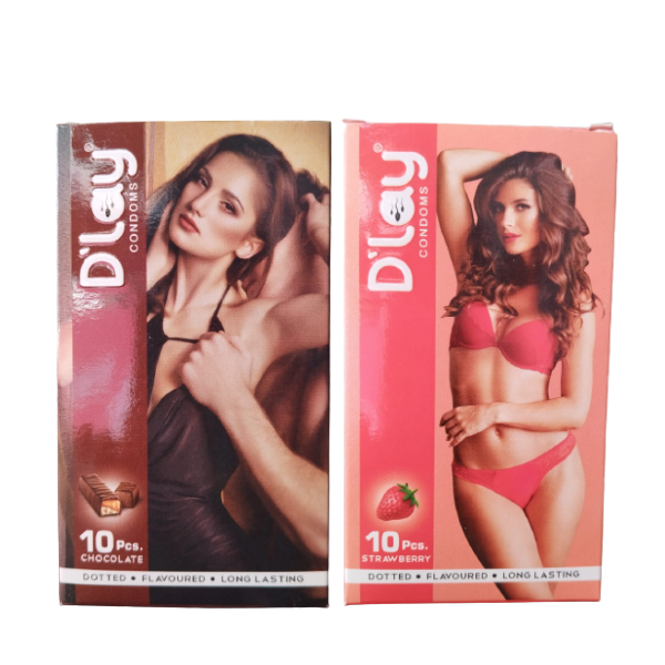 D'lay Dotted Flavored Condoms for Long-Lasting Pleasure Chocolate & Strawberry - 10pcs each