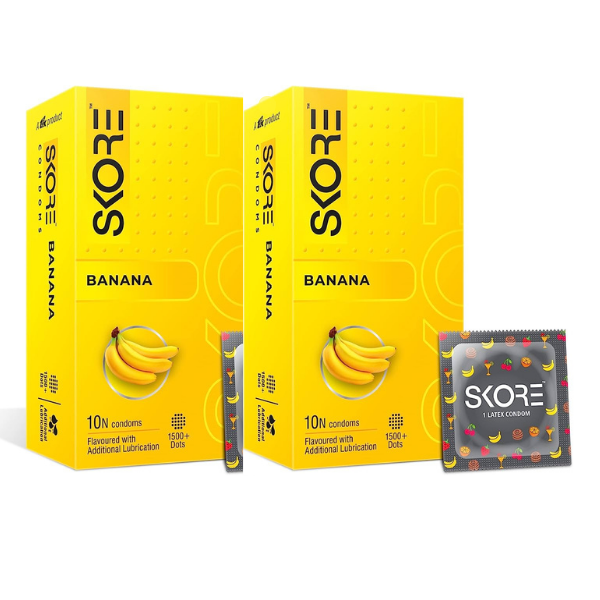 Skore banana Condoms, 10N Per Pack of 2