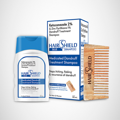 Hairshield Blue Anti Dandruff Shampoo with Free Neem Wood Comb- 110ml