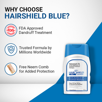 Hairshield Blue Anti Dandruff Shampoo with Free Neem Wood Comb- 110ml