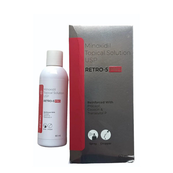 Retro - 5 PRO Minoxidil Topical Solution effective hair growth treatment and prevents further hair fall and loss - 60ml