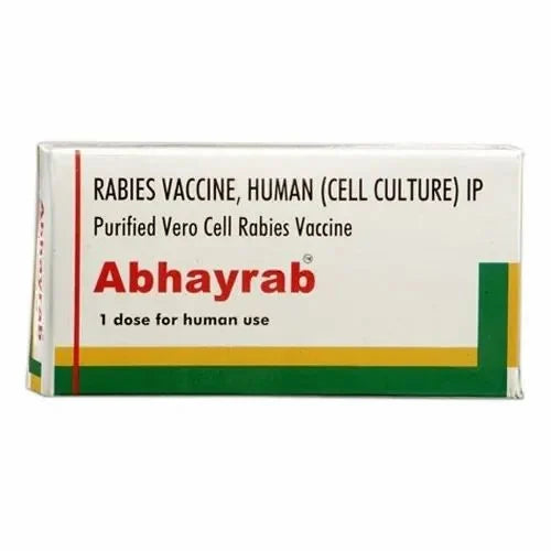 Medicine Name - Abhayrab Vaccine- 0.5MlIt contains - Rabies Vaccine, Human (2.5Iu) Its packaging is -0.5ml Powder for Injection in a vial