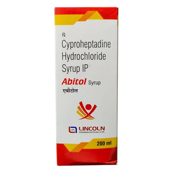 Medicine Name - Abitol Syrup- 200MlIt contains - Cyproheptadine (2Mg/5Ml) Its packaging is -200ml Syrup in a bottle