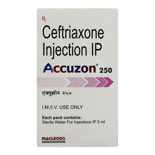 Medicine Name - Accuzon 250 InjectionIt contains - Ceftriaxone (250Mg) Its packaging is -5ml Powder for Injection in a vial