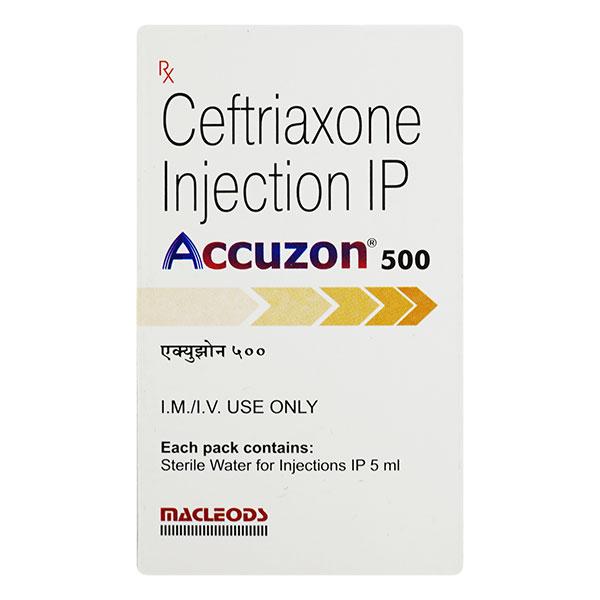 Medicine Name - Accuzon 500 InjectionIt contains - Ceftriaxone (500Mg) Its packaging is -1 Powder for Injection in a vial