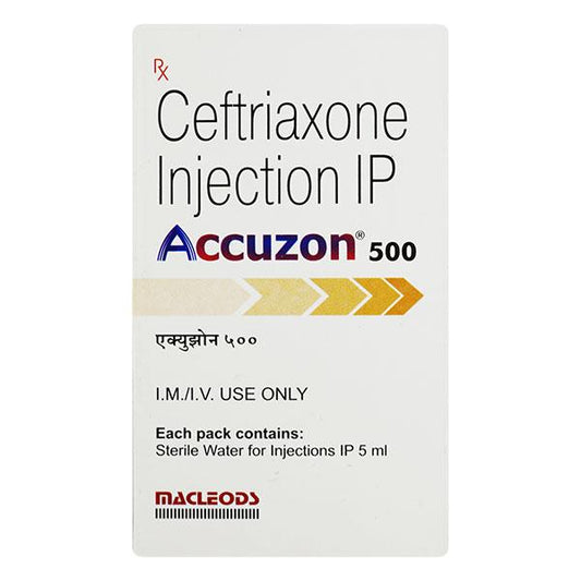 Medicine Name - Accuzon 500 InjectionIt contains - Ceftriaxone (500Mg) Its packaging is -1 Powder for Injection in a vial