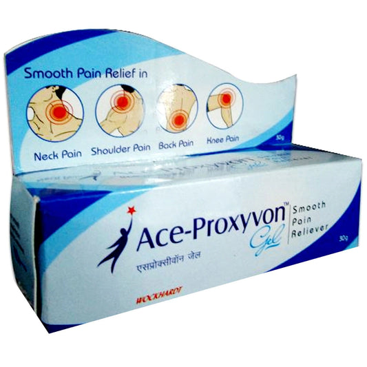 Medicine Name - Ace-Proxyvon Gel- 30gmIt contains - Aceclofenac (1.5% w/w) + Menthol (5% w/w) + Methyl Salicylate (10% w/w) + Camphor (3.1% w/w) + Linseed Oil (3% w/w) Its packaging is -30gm Gel in a tube