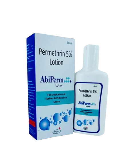 Medicine Name - Abiperm 5% Lotion- 60mlIt contains - Permethrin (5% w/v) Its packaging is -60ml Lotion in a bottle