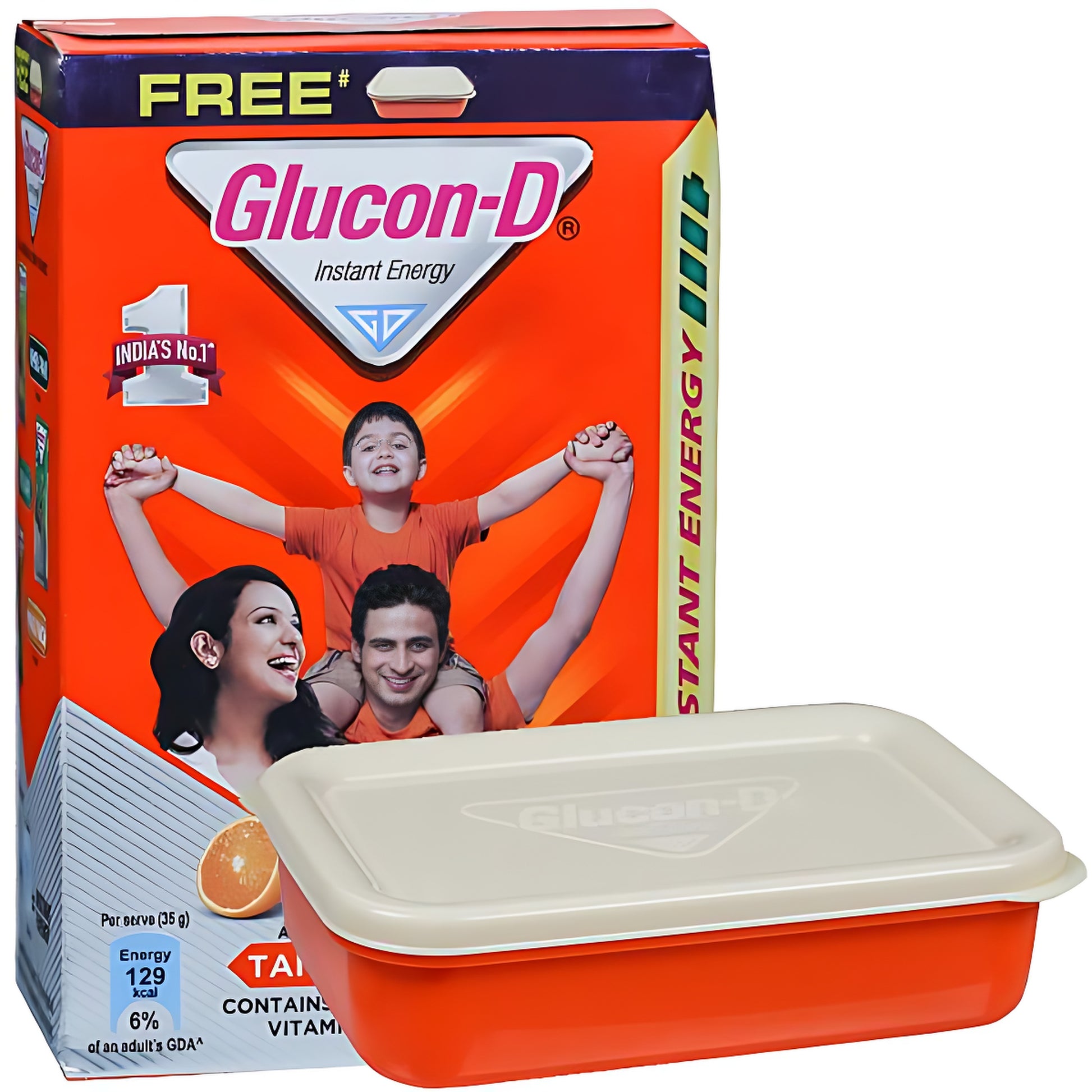 Glucon D Instant Energy Health Drink Tangy Orange Refill with Free Tiffin Box - 450 gm