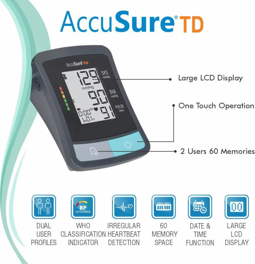 Medicine Name - Accusure Td 1209 Advanced Features Bp Monitor With Adapter- 1It contains - Blood Pressure Monitor Its packaging is -1 Unit in a box