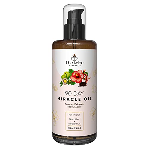 The Tribe Concepts 90 Day Miracle Hair Oil, Hair Growth Oil, Hairfall & Breakage Control, Nourishing Shine With Bhringraj, Hibiscus, Amla, 100% Chemical Free & Natural, 200ml