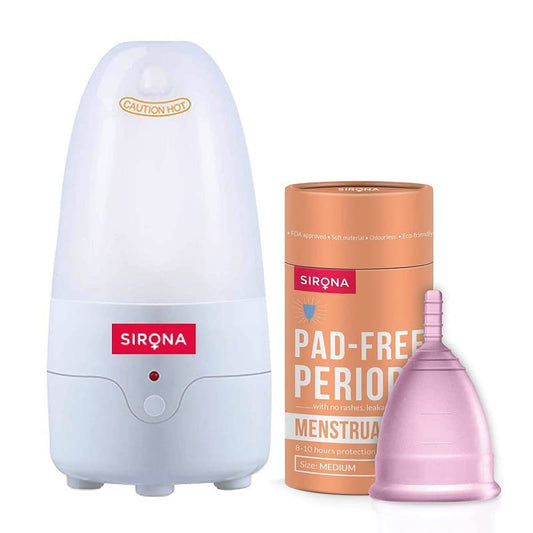 Sirona Reusable Menstrual Cup for Women - Medium Size with Menstrual Cup Sterilizer - Clean your Period Cup Effortlessly - Kills 99% of Germs in 3 Minutes with Steam - 1 Unit white