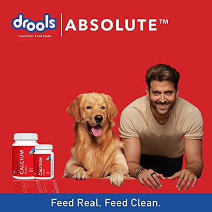 Drools Puppy Wet Dog Food, Real Chicken and Chicken Liver Chunks in Gravy, 24 Pouches (24 x 150g)&Drools Absolute Calcium Tablet- Dog Supplement, 50 Pieces