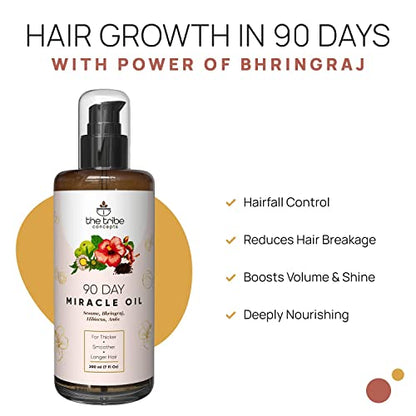 The Tribe Concepts 90 Day Miracle Hair Oil, Hair Growth Oil, Hairfall & Breakage Control, Nourishing Shine With Bhringraj, Hibiscus, Amla, 100% Chemical Free & Natural, 200ml