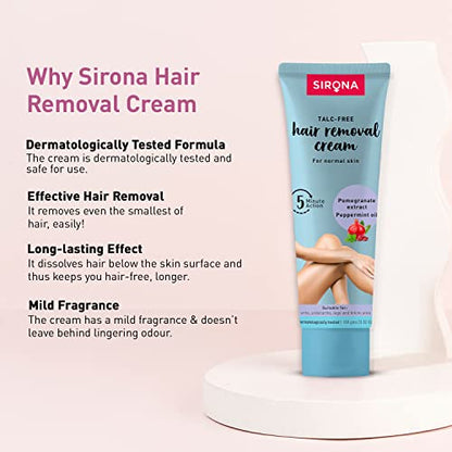 Sirona Hair Removal Cream Women for Bikini Line, Underarm, Legs - 100 gm (Pack of 1)