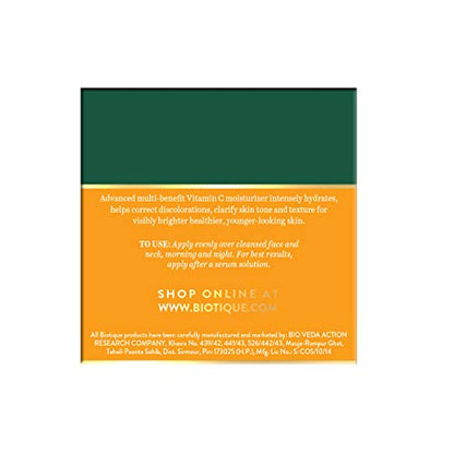 Biotique Vitamin C Correcting and Brightening Non Greasy Face Cream for All Skin Types, 50g | Younger Looking Nourished & Bright Skin | SLS & Paraben Free