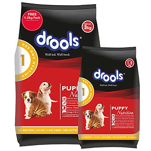 Drools Chicken and Egg Puppy Dry Dog Food, 3kg with Free 1.2kg