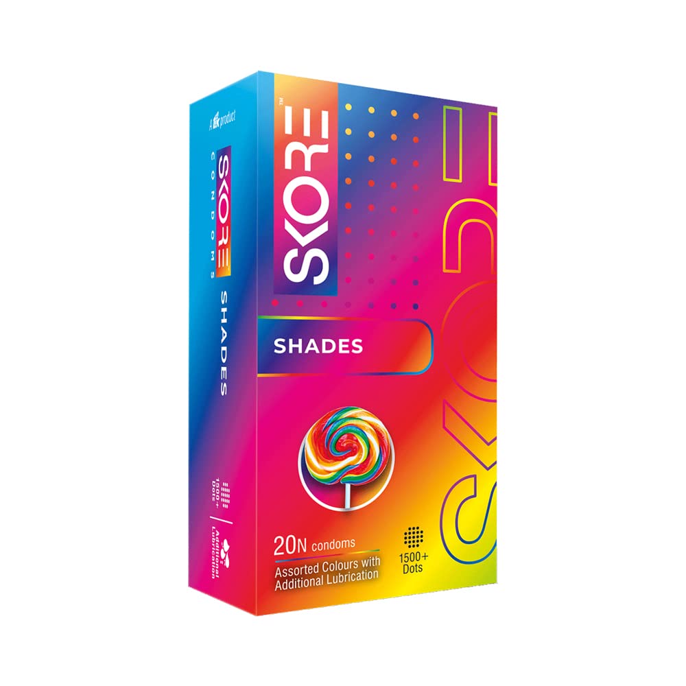 Skore Shades Assorted Colours with Extra Lubrication Dotted Condoms (20 Pcs)