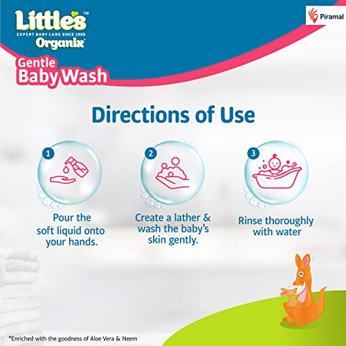 Little's Organix Gentle Baby Wash 400ml - Pump Pack | Dermatologically tested | With Organic Aloe Vera & Neem | pH balanced | All skin types