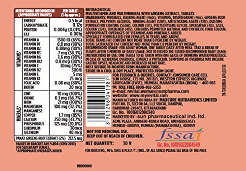 Revital H for Woman with Multivitamins, Calcium, Zinc & Natural Ginseng for Daily Immunity Strong Bones, and Enhances Energy Level - 30 Capsules