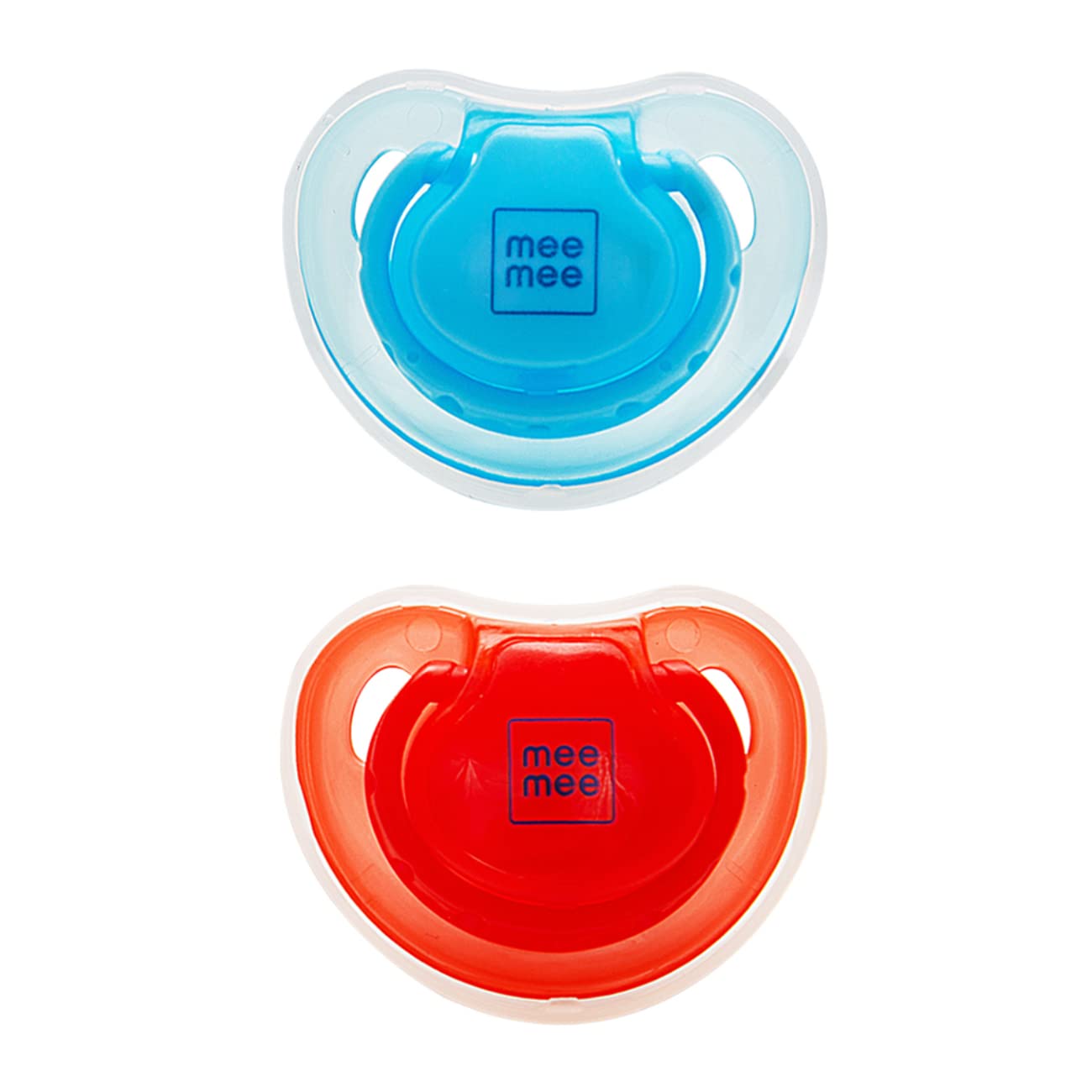 Mee Mee Baby Pacifier Ultra Light Soft Silicone Nipple For 0-6 months + Kids (Blue, Red) - Pack of 2