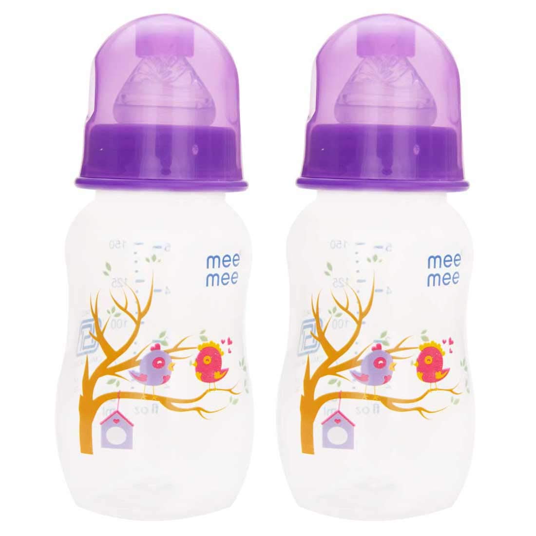 Mee Mee Printed Premium Baby Feeding Bottle (Light Purple, 125 ml- Pack of 2)