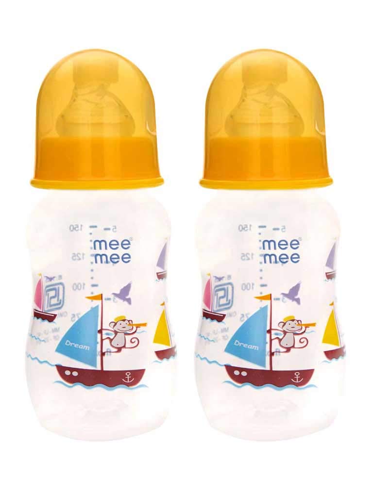 Mee Mee Printed Premium Baby Feeding Bottle (Yellow, 125 ml- Pack of 2)