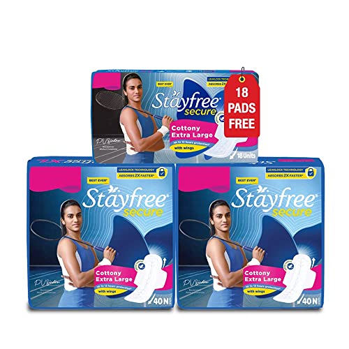 Stayfree Secure Cottony Soft XL Sanitary pads for Women (98 Napkins), Combo Offer pack- Buy 80 pads Get 18 Pads free