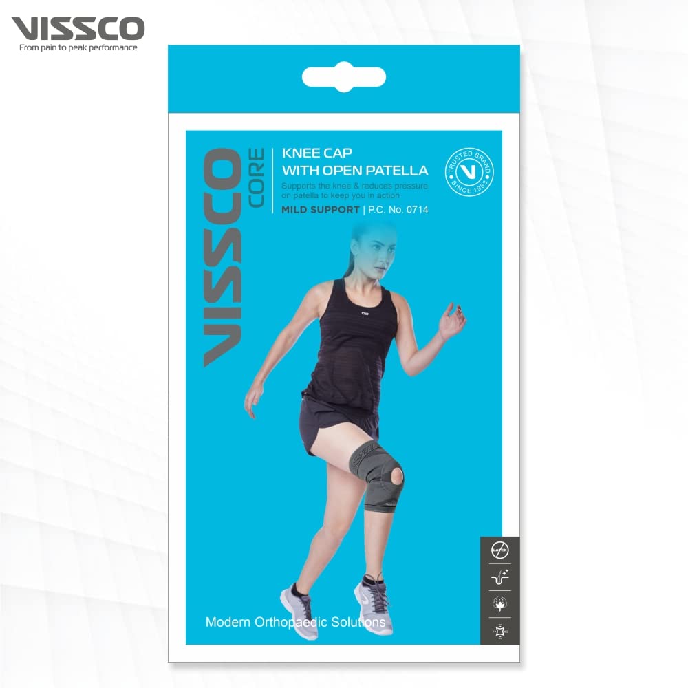 Vissco Knee Cap With Open Patella, Knee - 1 Pcs (Size-L, Grey)