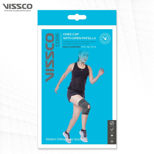 Vissco Knee Cap With Open Patella, Knee - 1 Pcs (Size-L, Grey)