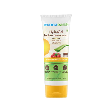Mamaearth HydraGel Indian Sunscreen SPF 50, With Aloe Vera & Raspberry, for Sun Protection - 50g, best sunscreen SPF 50, best SPF 50  sunscreen, sunscreen