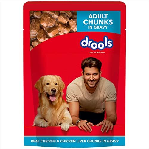 Drools Adult Wet Dog Food, Real Chicken and Chicken Liver Chunks in Gravy, 15 Pouches (15 x 150g)