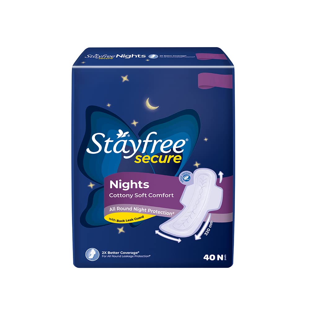 Stayfree Secure Night Sanitary Pads for Women up to 100% leakage protection - 40 pads