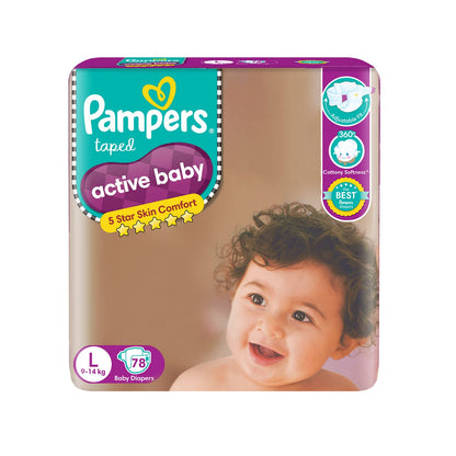 Pampers Active Baby Diapers (L) - (78 Pieces)