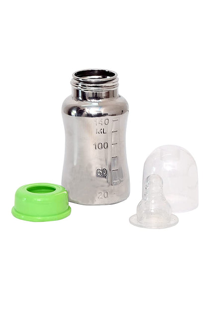 Tinny Tots Baby Stainless Steel Thermal Insulation Feeding Bottle Water Milk Juices Feeder for kids, toddlers and Infants - (140ml) Green