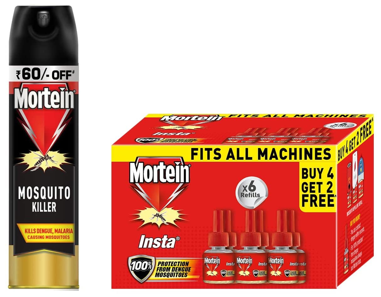 Mortein Insta5 Mosquito Repellent Liquid Refill 6 (45ml each) + Mortein Flying Insect Killer