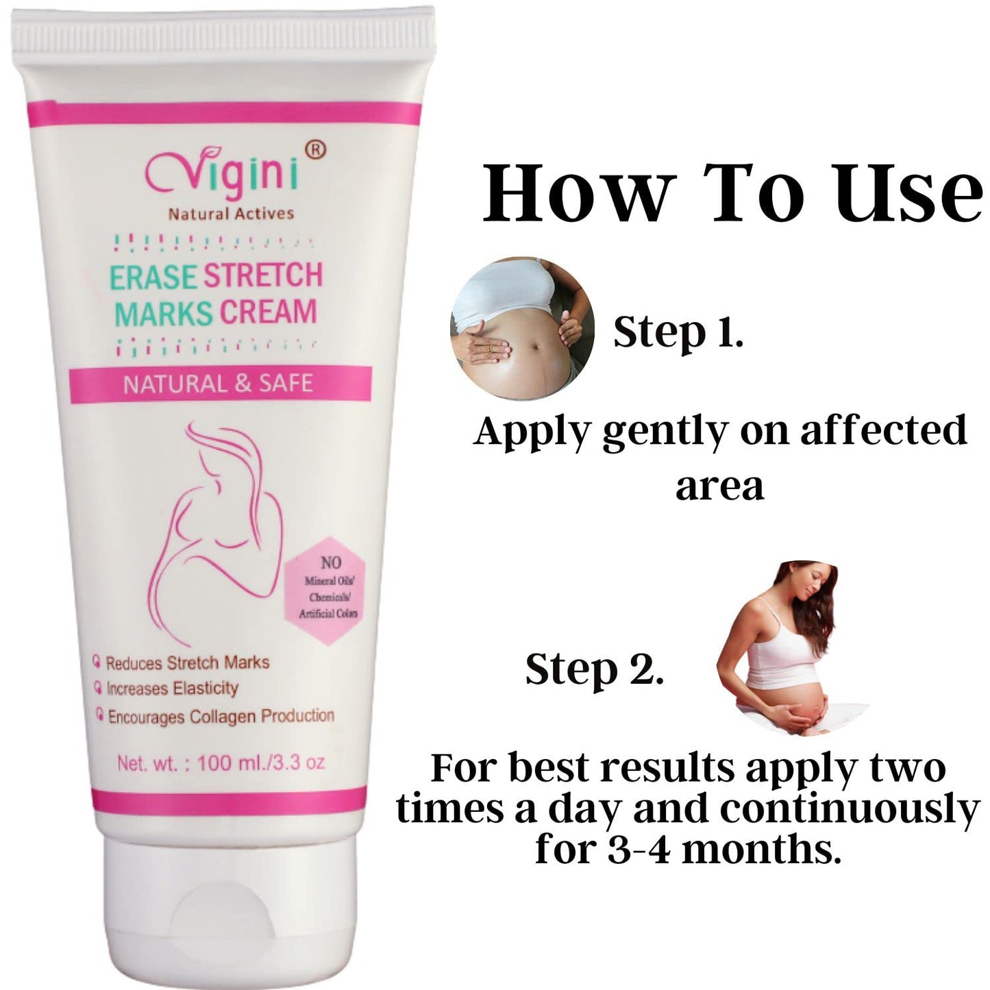 Vigini 100% Natural Actives Stretch Marks Scar removal cream , Bio Oils a mark remover in during or after Pregnancy Delivery for women, remove hyper pigmentation uneven skin tone - 100gm