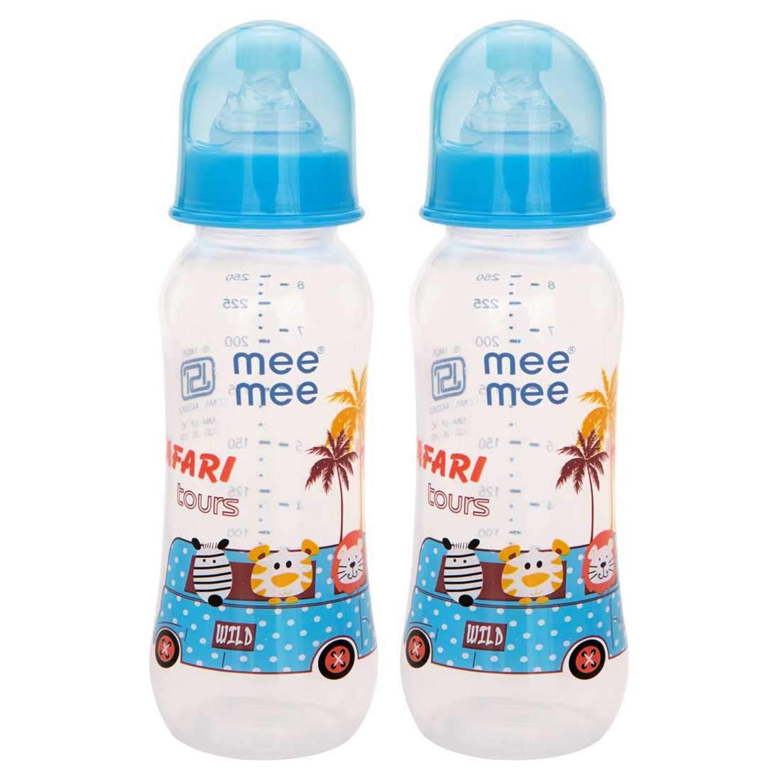 Mee Mee Printed Premium Baby Feeding Bottle ( Multi Sky Blue, 250ml - Pack of 2)