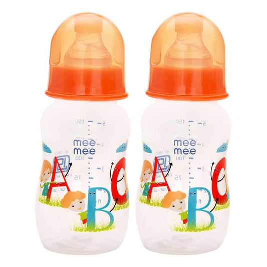 Mee Mee Printed Premium Baby Feeding Bottle (Orange, 125 ml- Pack of 2)