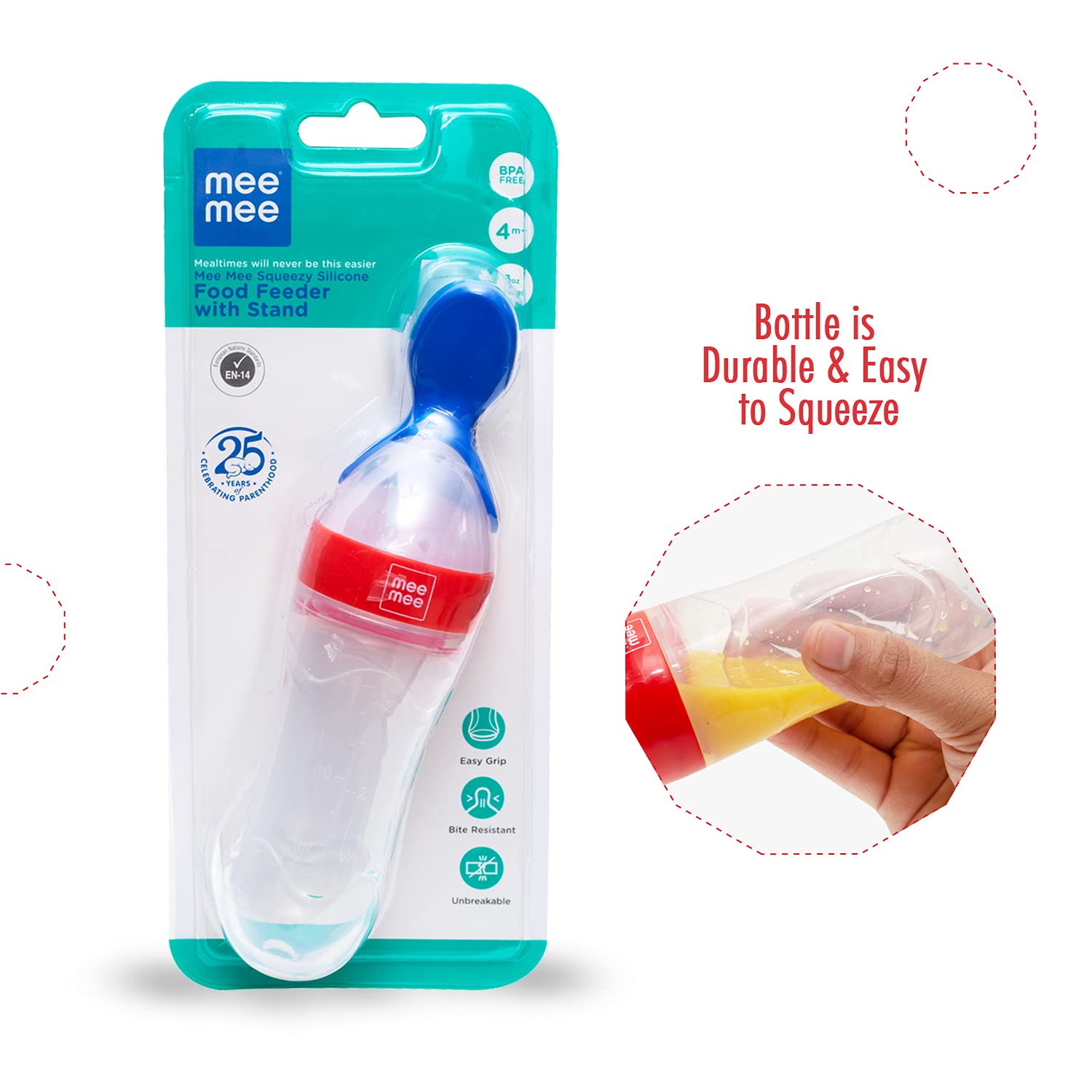 Mee Mee Squeezy Silicone Spoon Food Feeder (Red)