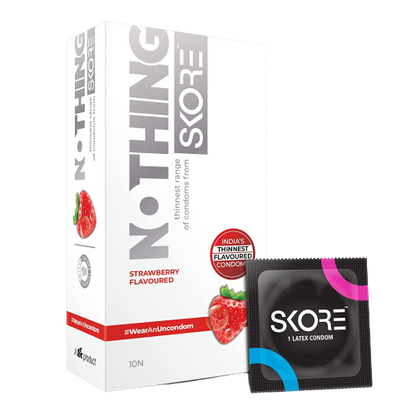 Skore Nothing Thinnest Pleasure Strawberry Flavored Condoms - 10 pieces