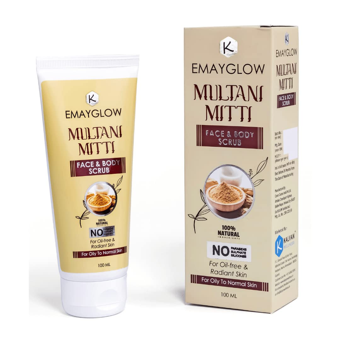 Emayglow Multani Mitti Face & Body Scrub for All Skin Types - 100ml