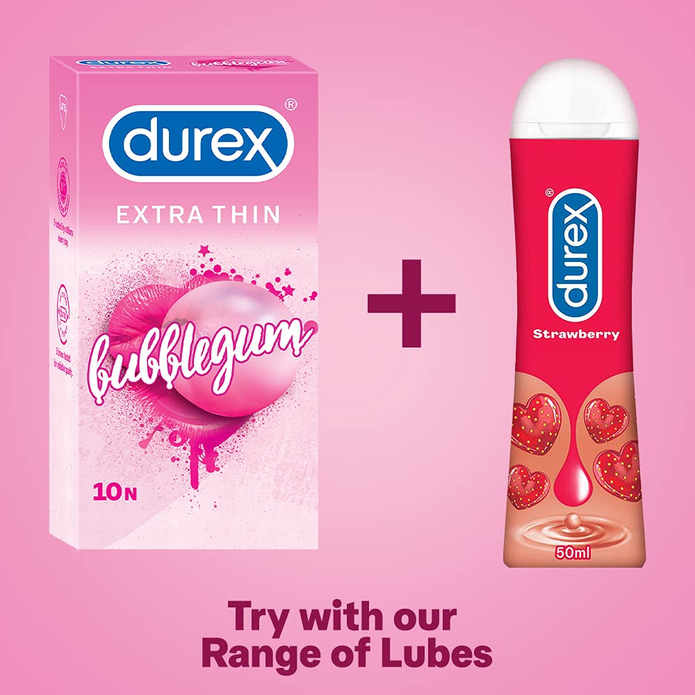 Durex Extra thin Bubblegum Flavoured Condoms For Men - (10 Pieces)