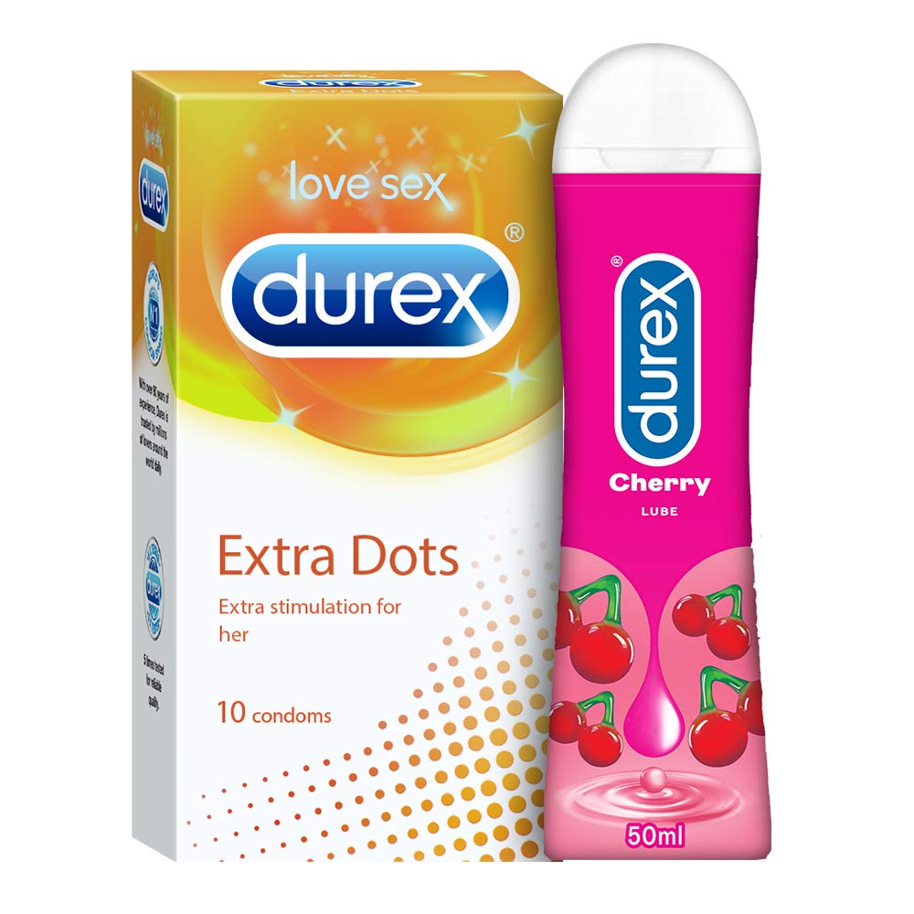 Durex Extra Dotted Condoms for Men (10 Pieces) with Durex Lube Cherry Flavoured Lubricant Gel for Men & Women (50ml), Durex Extra Dotted Condoms for Men (10 Pieces) with Durex Lube Cherry Flavoured Lubricant Gel for Men & Women ,condoms