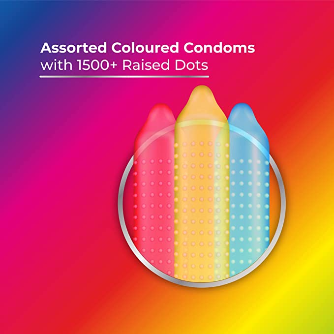 Skore Shades Assorted Colours with Extra Lubrication Dotted Condoms (10N each) - Pack of 2