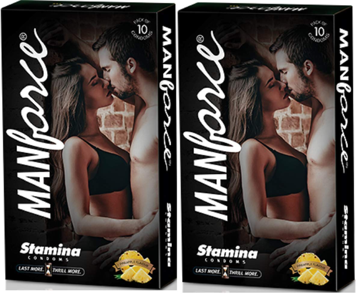 Manforce Extra Dotted More Long Lasting Stamina Pineapple Flavor Condoms - (Pack of 2) 10N each