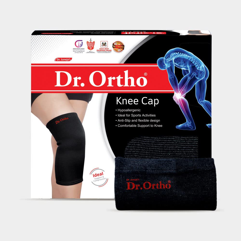 Dr Ortho - Knee Cap for Knee Support (Black, Spandex & Cotton) - Size - Size - Large ( Pack of 1 Pair)