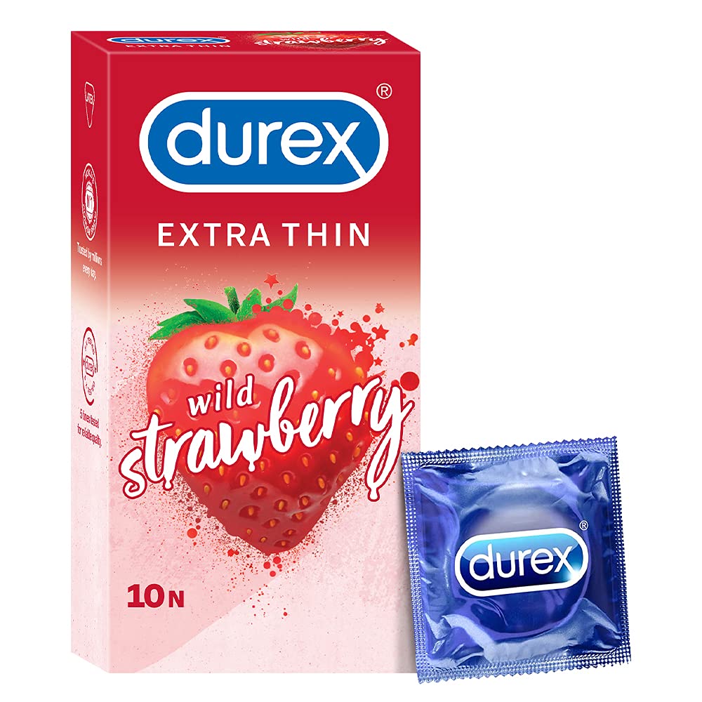 Durex Extra Thin Wild Strawberry Flavoured Condoms For Men - (10 Pieces), Durex Extra Thin Wild Strawberry Flavoured Condoms For Men , condoms