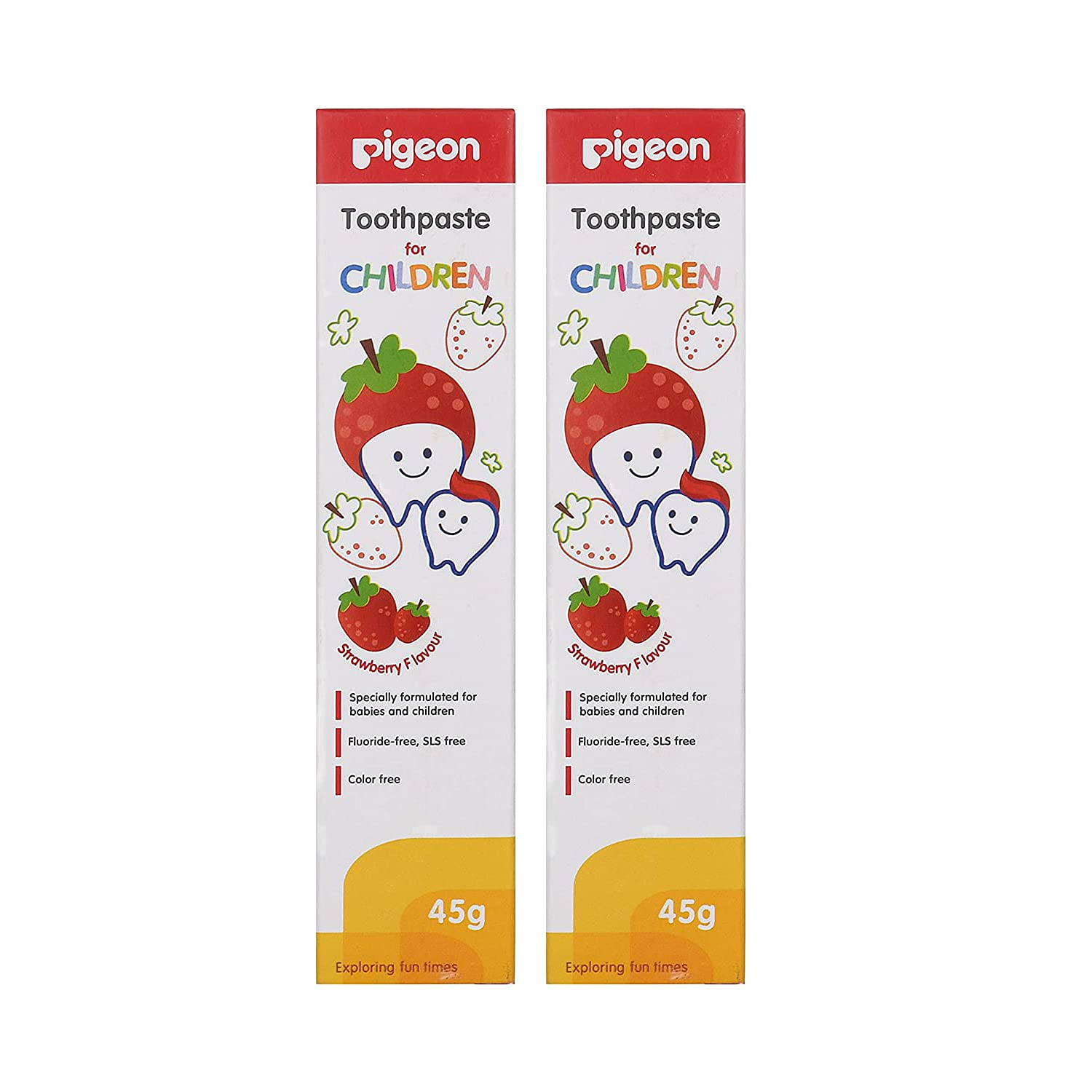 Pigeon Strawberry Toothpaste, For babies and Children,Fluroide -free,SLS free,Color free,Paraben Free, PH friendly,45 pack of 2