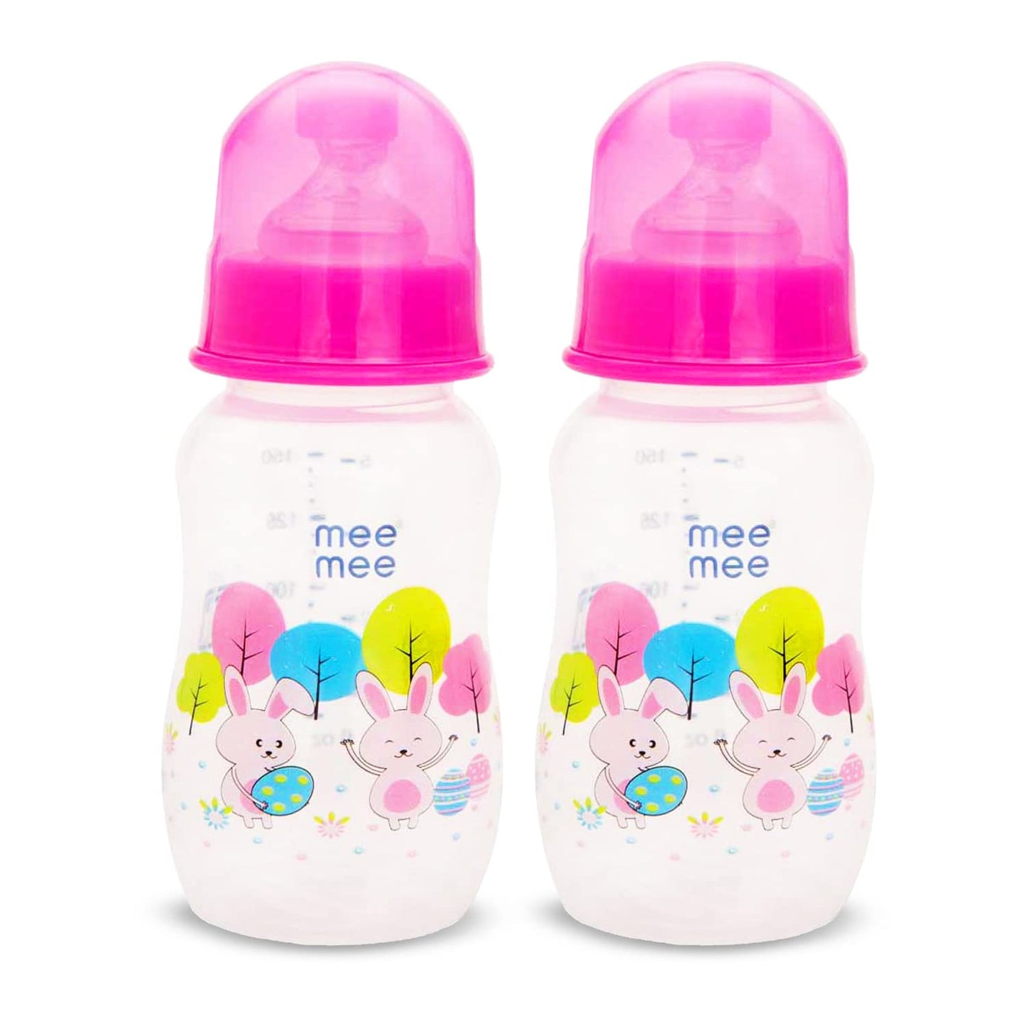 Mee Mee Printed Premium Baby Feeding Bottle (Dark Pink, 125 ml- Pack of 2)